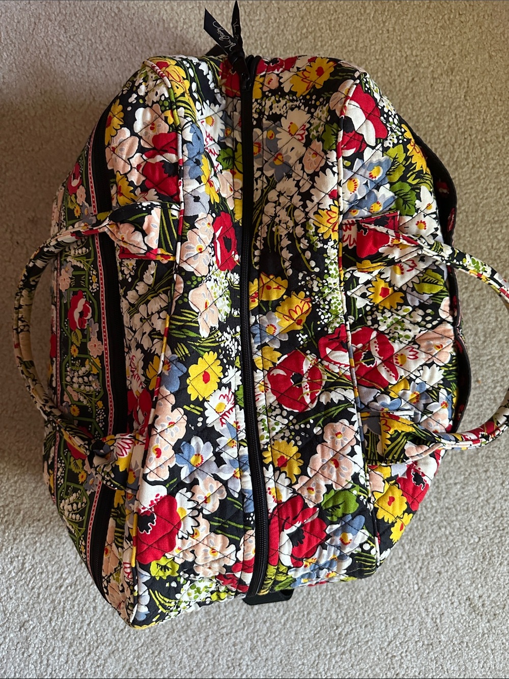Vera Bradley Quilted Floral Travel Duffel - Black with Red, Yellow & Blue great